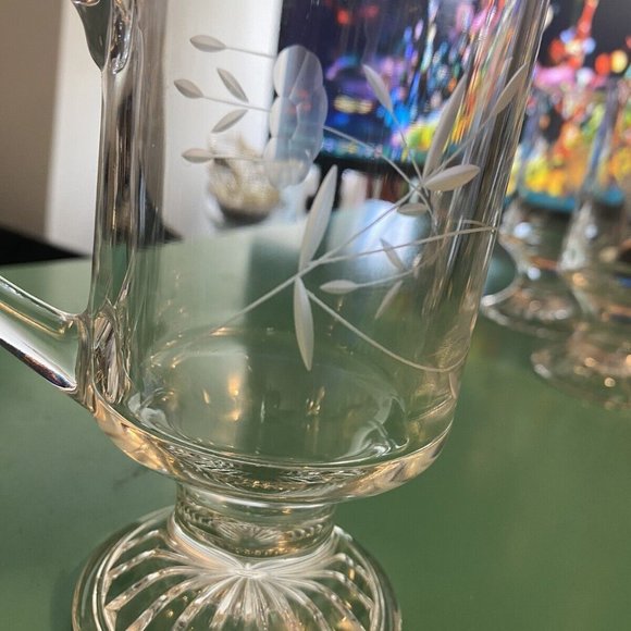 4 Set Princess house Floral Etched footed irish coffee mugs - Picture 8 of 11